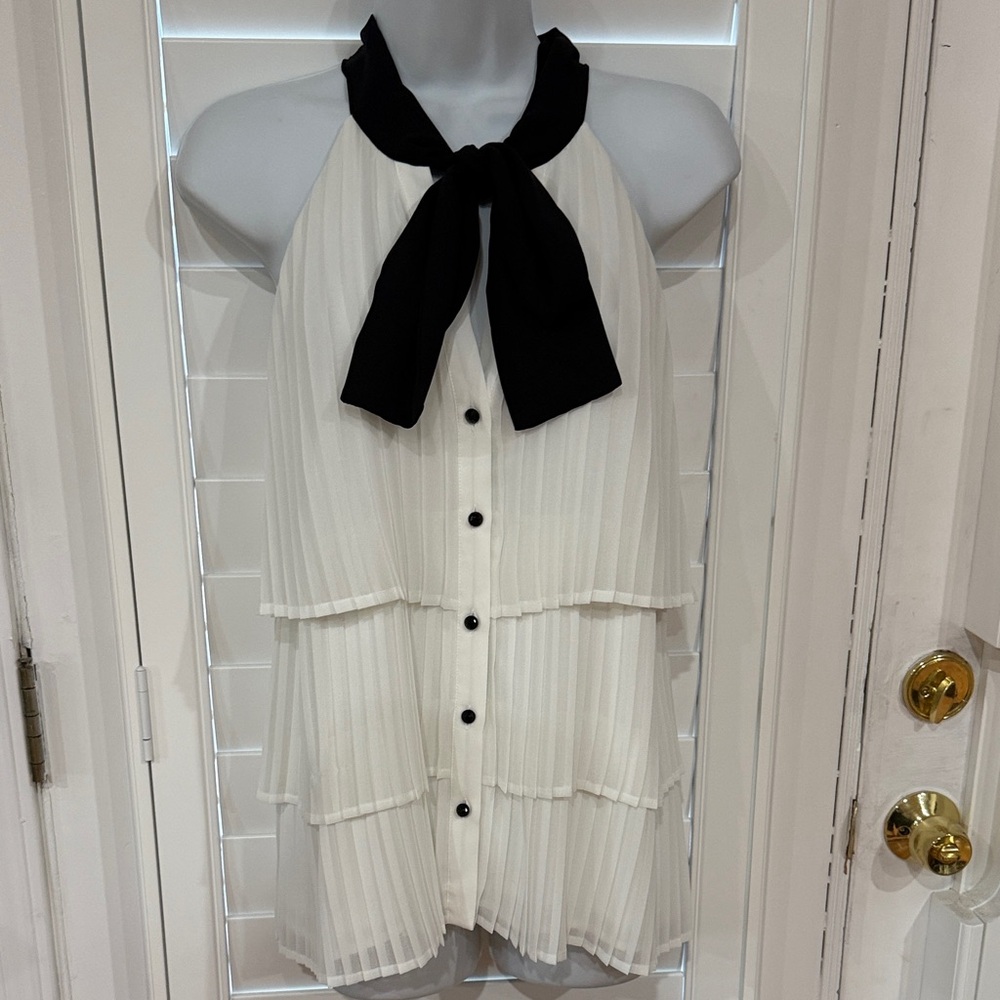White House Black Market White and Black Halter Blouse